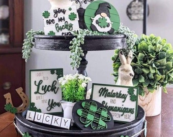 St Patricks Day Tiered Tray Decor- 3D Mini Wood Signs, St Patty Day, Spring Tiered Tray, Irish Signs, Mother's Day Gift, Big Tiered Tray Set
