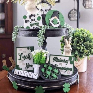 St Patricks Day Tiered Tray Decor 3D Mini Wood Signs, St Patty Day, Spring Tiered Tray, Irish Signs, Mother's Day Gift, Big Tiered Tray Set image 1