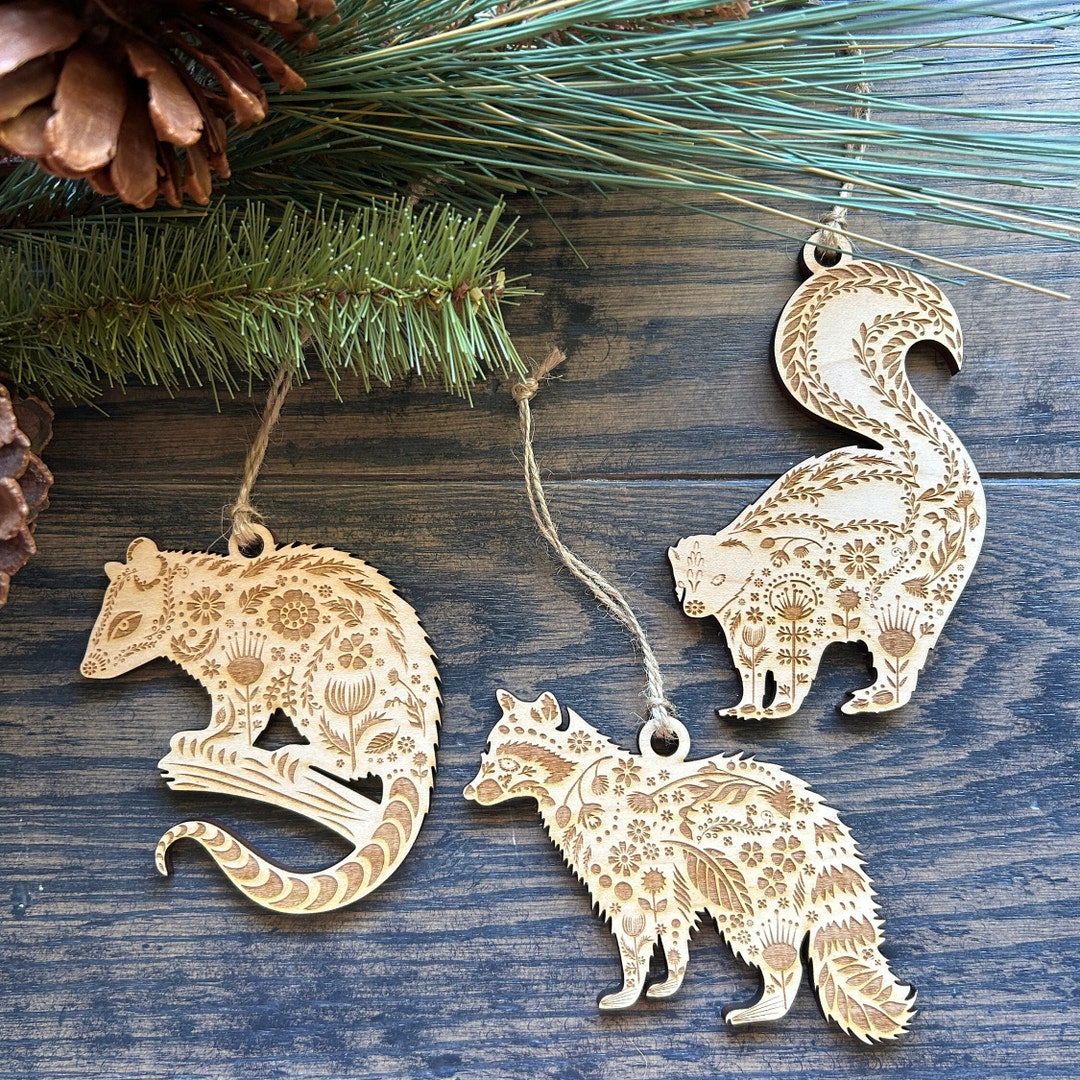 Picture of Scandinavian Folk Art Ornament Set- Opossum Raccoon and Skunk Set of ...