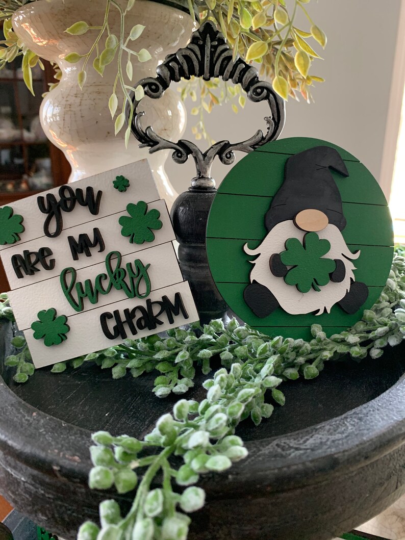 St Patricks Day Tiered Tray Decor 3D Mini Wood Signs, St Patty Day, Spring Tiered Tray, Irish Signs, Mother's Day Gift, Big Tiered Tray Set image 2