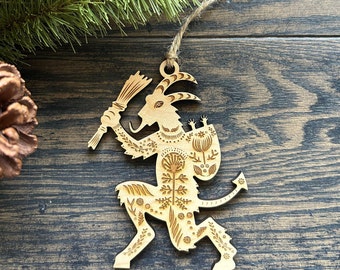 Scandinavian Folk Art Ornament- Krampus Christmas Ornament- Nordic Holiday Decor- Minimalist Wood Ornament- Unique Mythical Decor or Gift