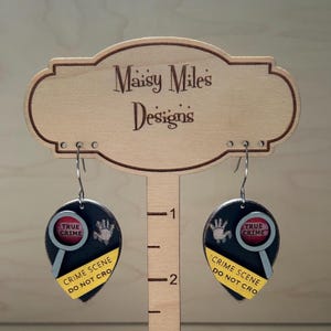 Hand-Painted Wooden True Crime Earrings – Quirky and Funny Jewelry – Unique Statement Gift for True Crime Fans