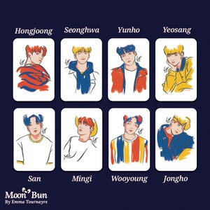 ATEEZ Photocards - K-pop Fanart Cards of ATEEZ - Hongjoong, Seonghwa, Yeosang, Yunho, San, Mingi, Wooyoung, Jongho - K-pop Merch & Gifts