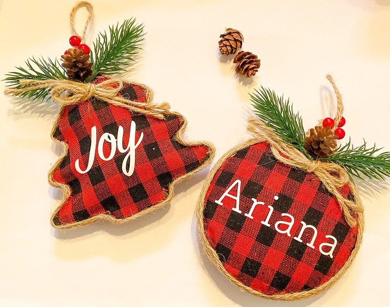 Customizable Christmas Tree Ornaments Rustic Plaid