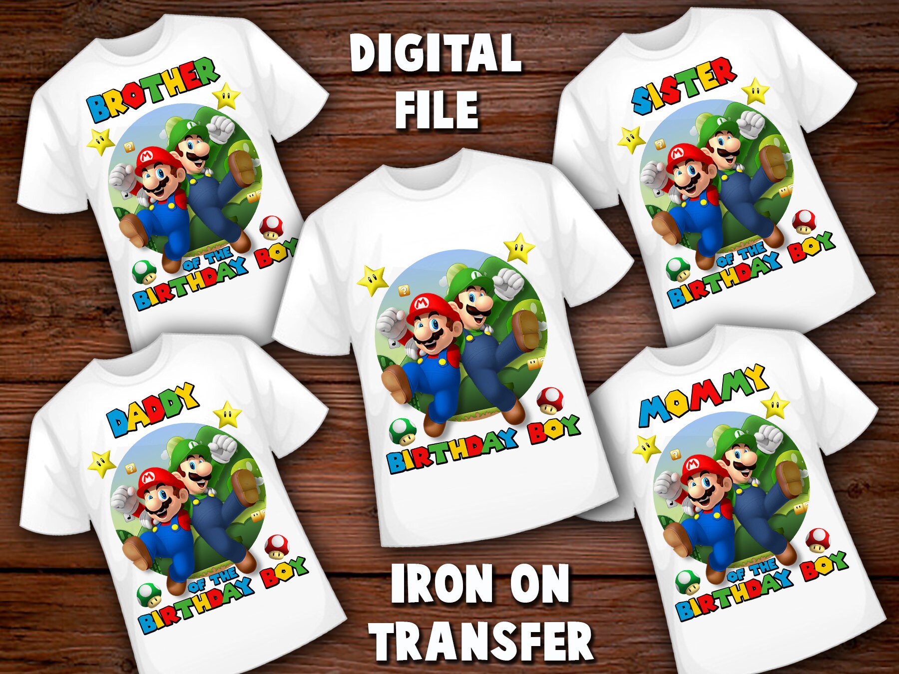 Mario Bros Birthday Iron On Transfer Mario Bros Set Family Etsy