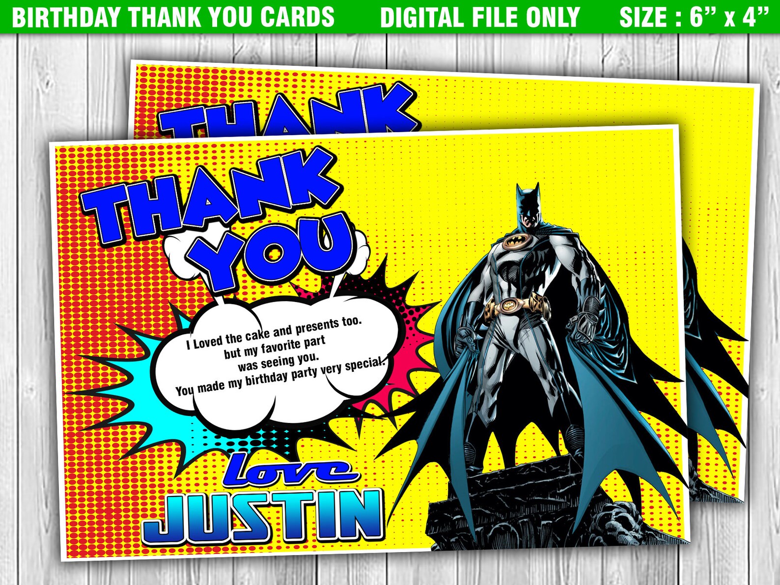 Batman Thank You Card Birthday Thank You Card Digital File | Etsy