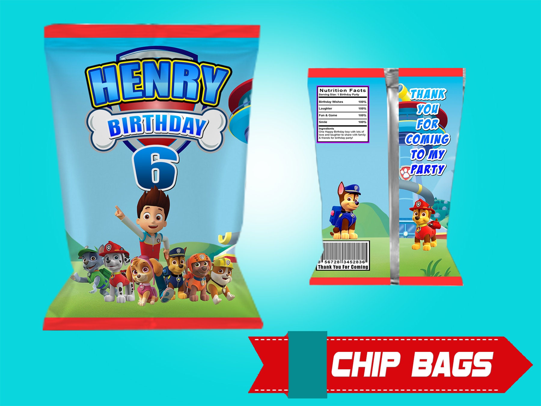 Paw Patrol Chip Bags Birthday Chip Bags Digital File Only | Etsy