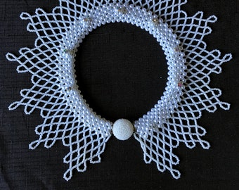 Vintage Hand Beaded Glass Choker Necklace – RBG Style Collar, 1970s NOS