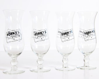 Vintage Porky's Fort Lauderdale Hurricane Glasses – Set of 4, 1950s Strip Club Memorabilia
