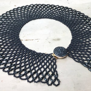 Vintage Ruth Bader Ginsburg Black Hand Beaded Glass Bead Collar / Choker Necklace - RBG Costume / Dinner Party / Christmas Hanukkah Gift