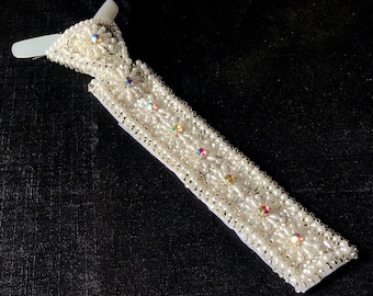 Vintage Beaded Rhinestone Clip-On Neck Tie – 1970s Holiday Accessory