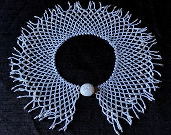Vintage White Glass Beaded Choker – RBG Collar Necklace, 1970s NOS