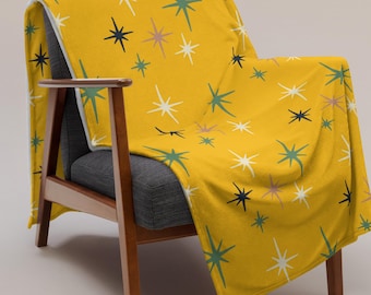 Mid Century Starburst Throw Blanket | Retro 1960s Space Age Design
