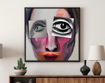 Original Portrait Collage Art Print | Retro Pop Art, Weird Wall Decor