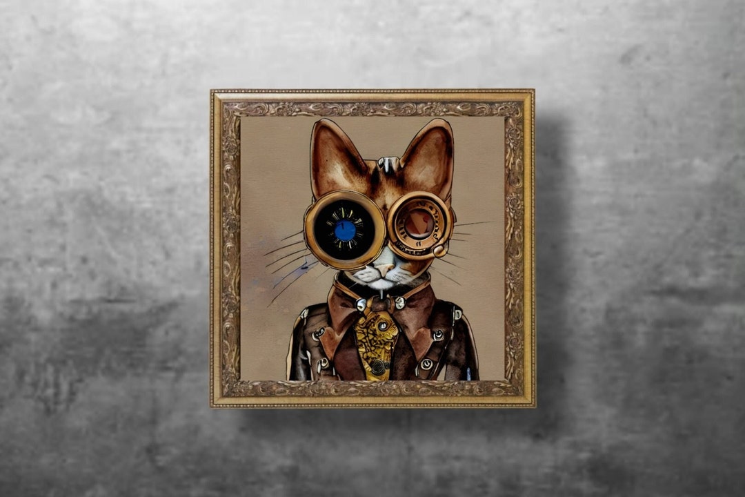 Steampunk Cat | Kitty Cat Portrait Art | Victorian Mechanical Cat Art ...