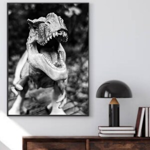 Dinosaur T-Rex Photograph, Black and White Dino Photo, Animal Jurassic Poster, Dinosaur Gift Idea, Wall Art, Prehistoric Animal Picture