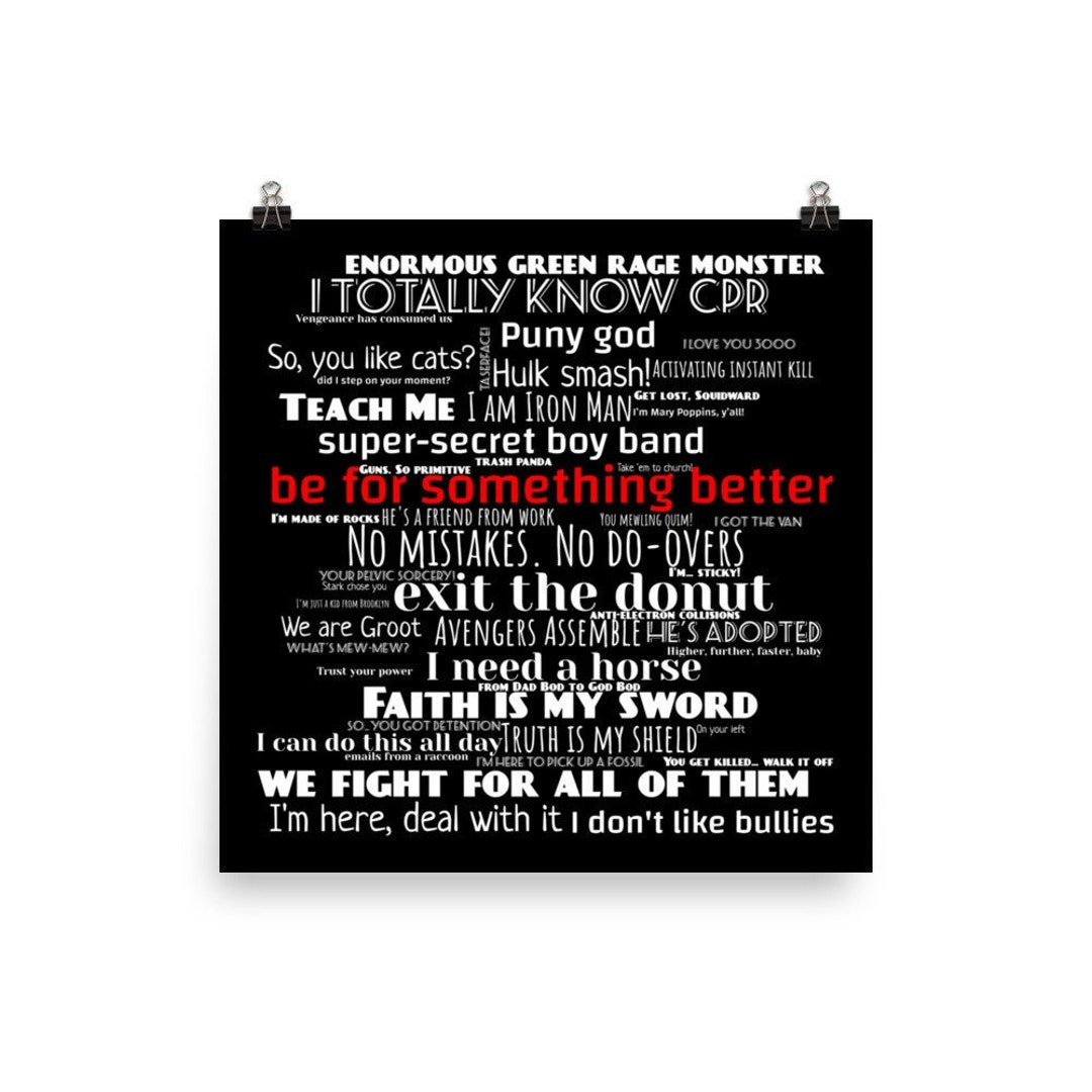 MARVEL MOVIES Quotes Best Marvel Quotes Poster Superhero Word Art Iron