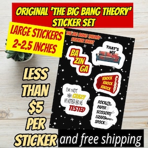 Big Bang Theory Sticker sheet | 5 Big Bang Theory TV Stickers | Bazinga | That's My Spot | Big Bang Theory Quotes | Funny Stickers | TV Show