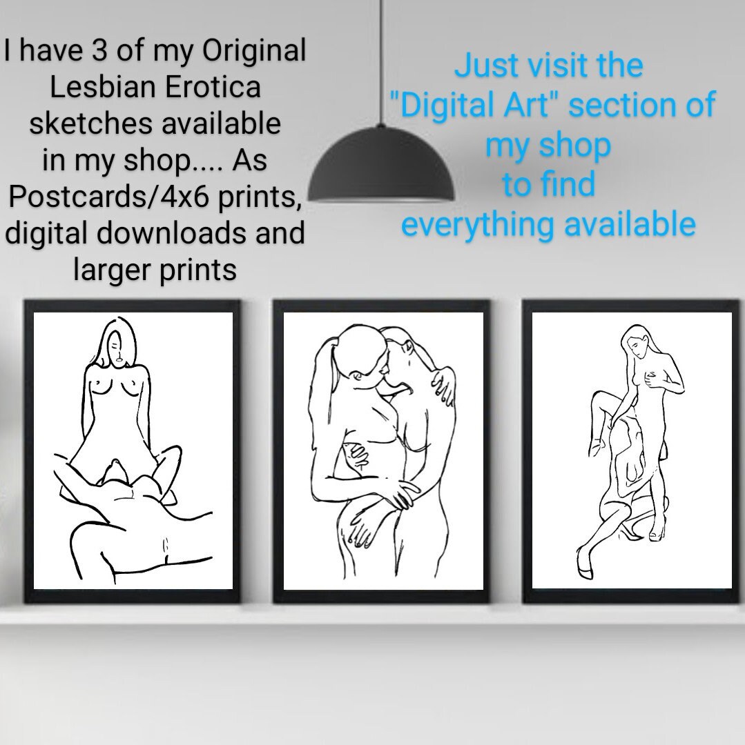 Lesbian Sex Line Art, Nude Women Drawing Poster, XXX Sketch, Beautiful Erotic Art, Naked Lesbian