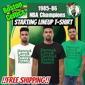1985-86 Boston Celtics T-Shirt | Starting Lineup List