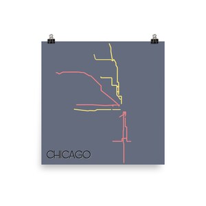 CHICAGO SUBWAY Map Minimalist Art Print, Chicago CTA Art, Line Art Metro Lines, Chicago Transit Authority Map, Train Map Art