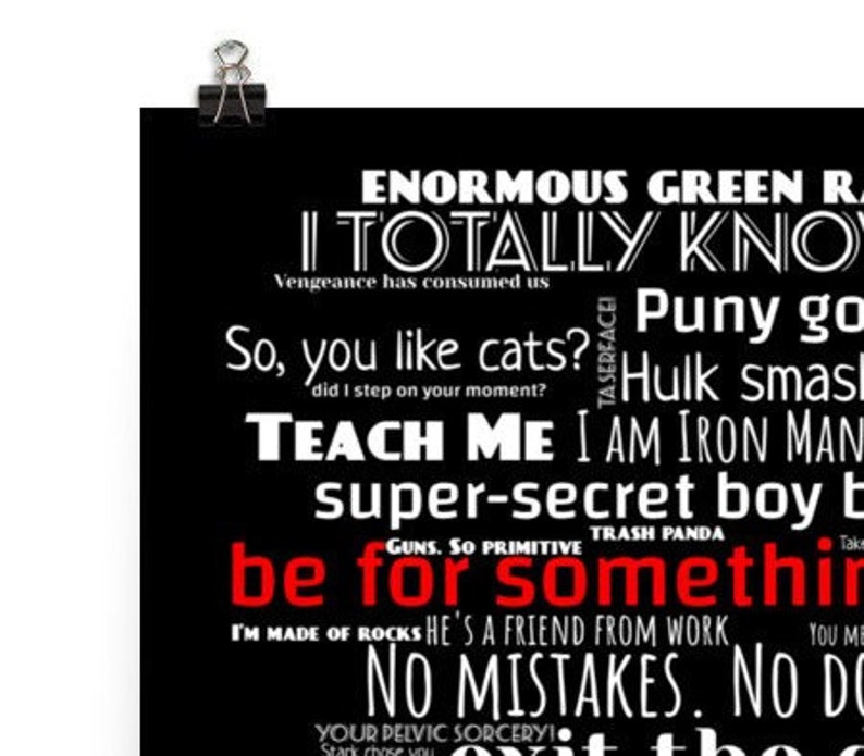 MARVEL MOVIES Quotes Best Marvel Quotes Poster Superhero Word Art Iron