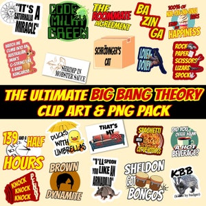 Big Bang Theory Funny Clip Art Set- TBBT Quotes & Characters PNG Pack | Sheldon | Bazinga Sticker | Colorful Big Bang Theory Illustrations