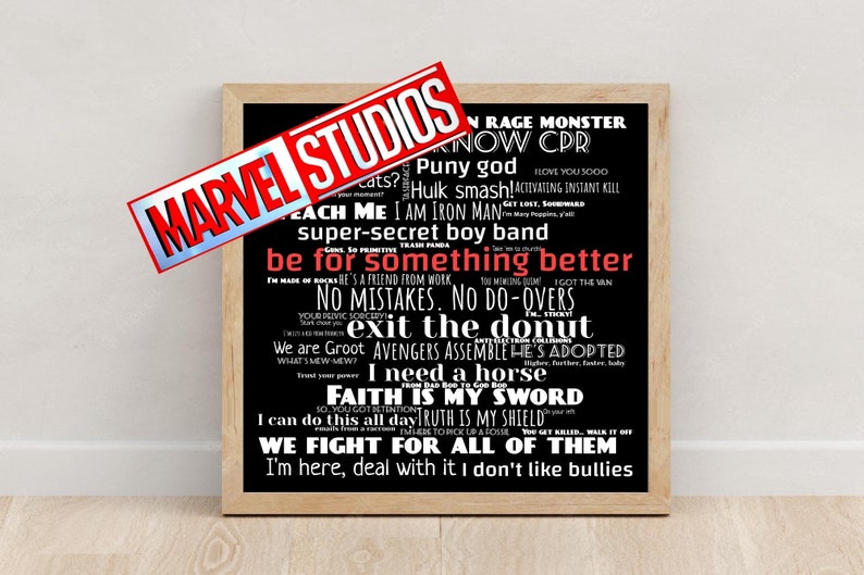 MARVEL MOVIES Quotes Best Marvel Quotes Poster Superhero Word Art Iron