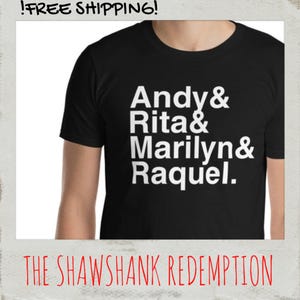 SHAWSHANK REDEMPTION Name List T-Shirt | Helvetica Design | Movie Shirt | Shawshank Posters | Raquel Welch | Marilyn Monroe | Rita Hayworth