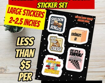 BIG BANG THEORY Sticker sheet | Big Bang Quotes | Schrodinger's Cat | Spaghetti with Hot Dogs | Rock Paper Scissors Lizard Spock
