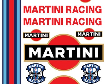 Martini Racing Decals Team Sticker Decal Set, Martini Skull Graphics Laminated Laminated Stickers