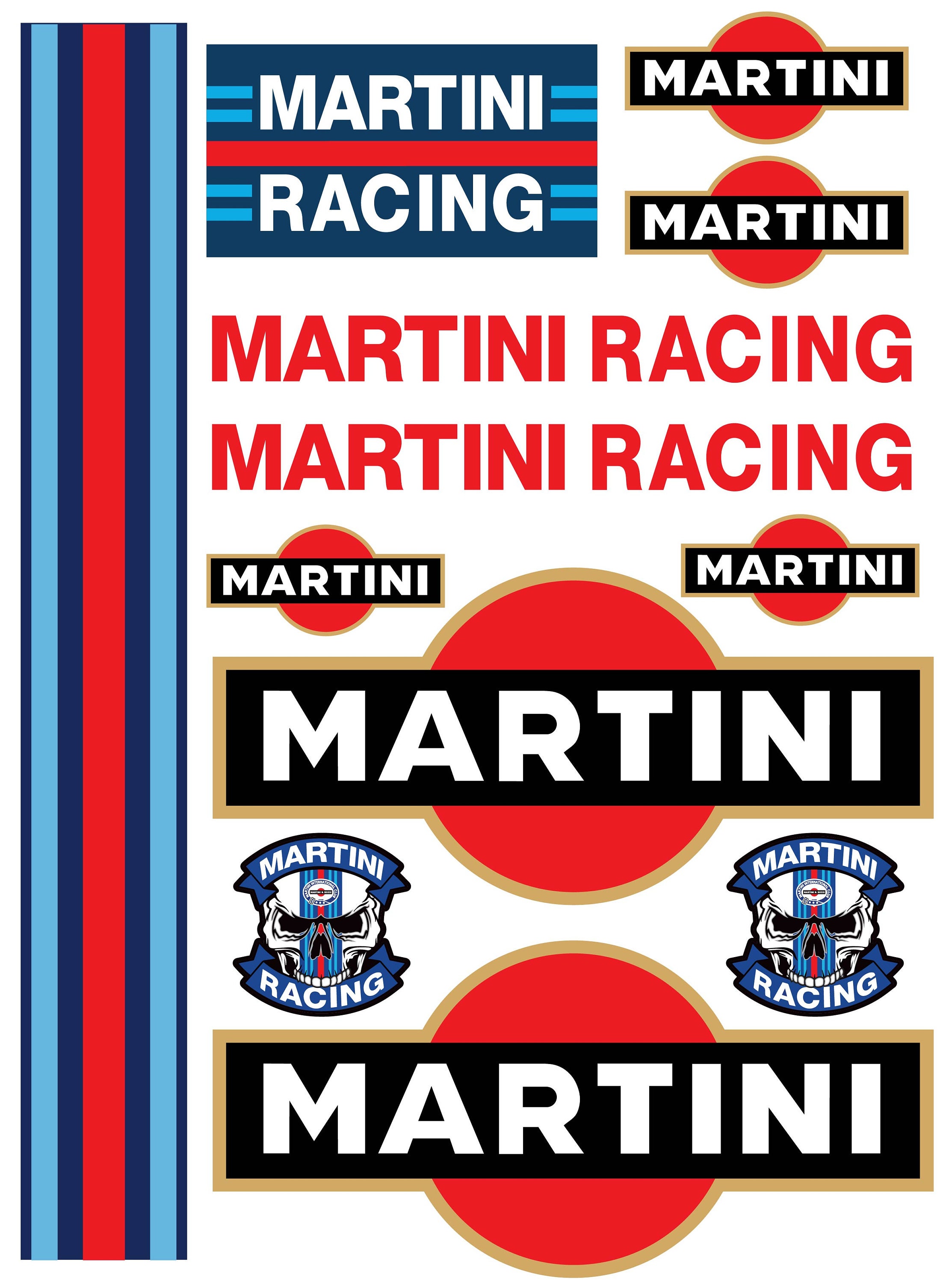 Martini Racing Sticker Decal Set Team Decals, Martini Skull Graphics Laminated Laminated Stickers