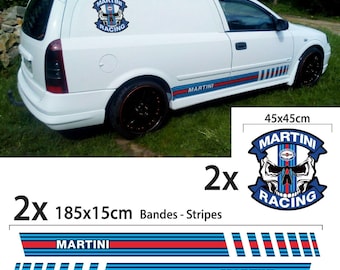 2x Martini-Streifen Unterbodenaufkleber Racing-Streifen schraffierte Aufkleber Achure-Streifen + Logo