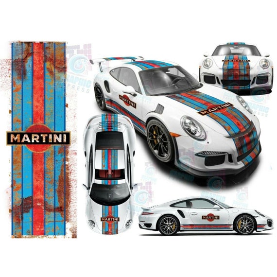 KIT DECO MARTINI SCRATCHED - PORSCHE CARRERA CAYMAN BOXSTER Sticker Le Mans Stripe Universel Adaptable T C2x38045014