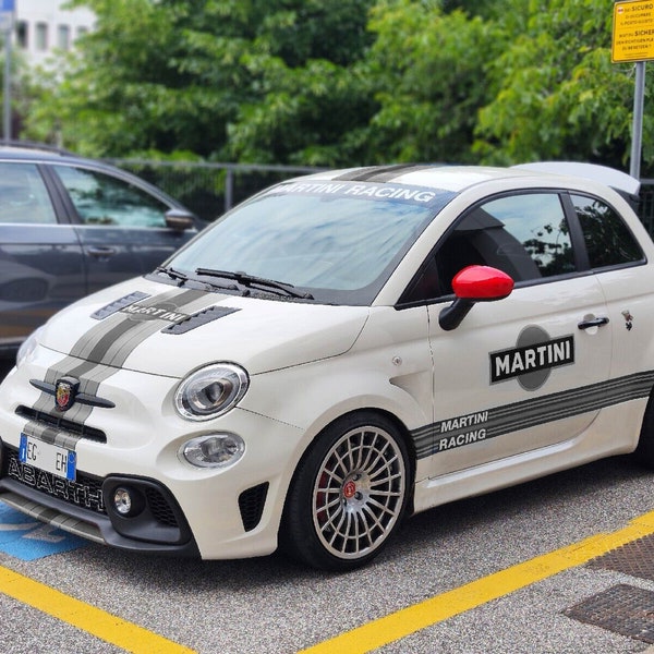 Martini deco kit BLACK & WHITE compatible fiat 500 and ABARTH - le mans racing sticker adaptable to all vehicle types