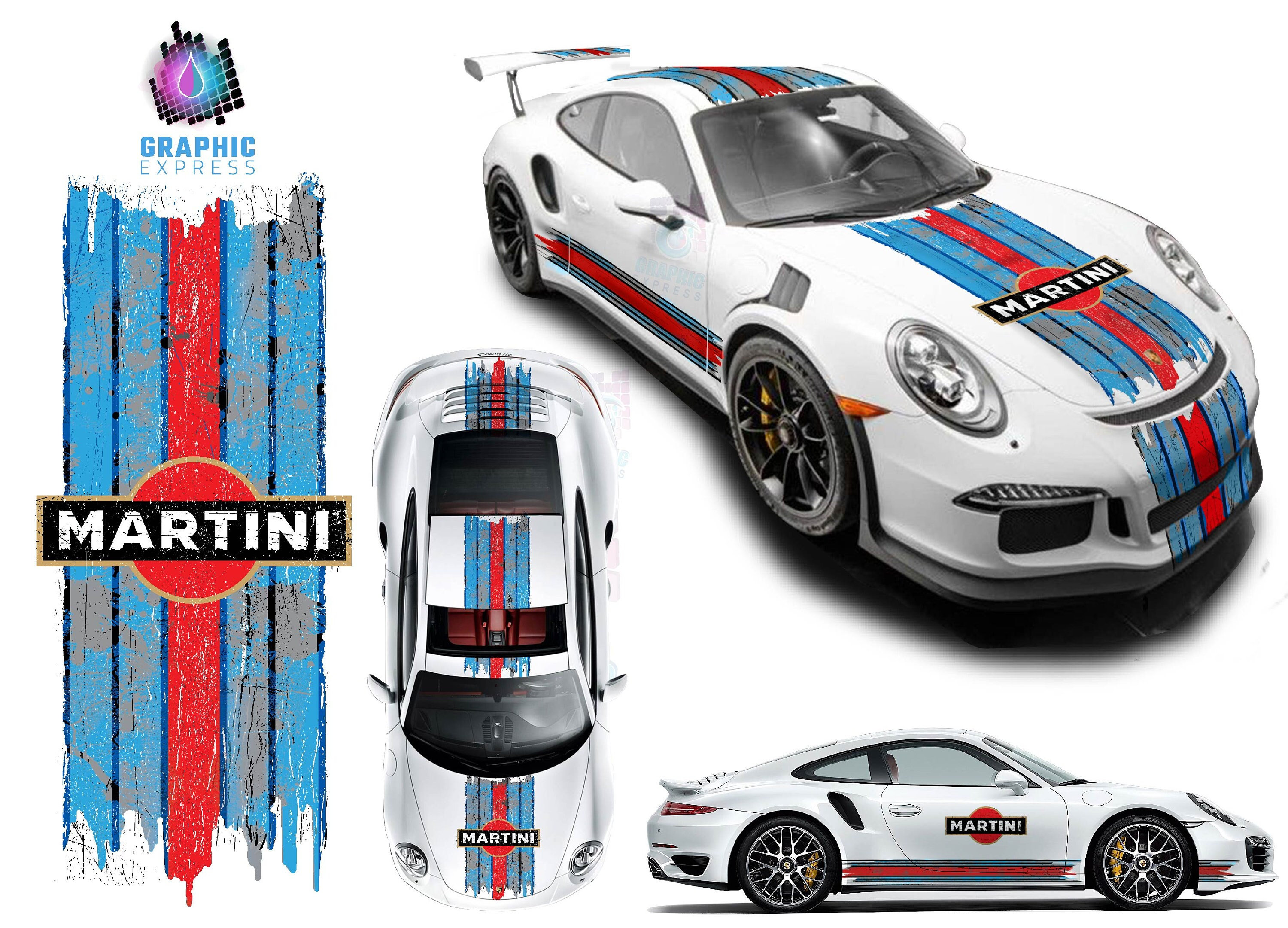 Potsche Racing Paint Schemes Scratched Martini Racing Stripes Mix Color Compatible Porsche Carrera ...