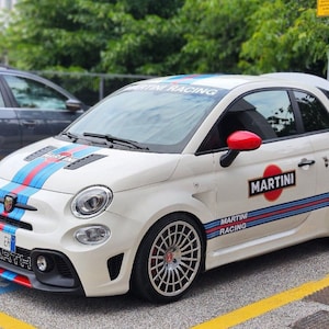 Martini deco kit compatible with Fiat 500 and ABARTH + sun visor - racing le mans sticker adaptable to all types of vehicles