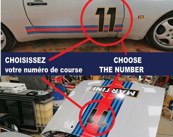 Kit Stickers Compatible With Porsche 944 & 924 Martini Racing Le Mans Stripe + Race Number of Your Choice