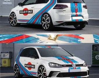 martini racing deco kit compatible with golf from 1 to 8 - sticker racing le mans - scrached - large with wave