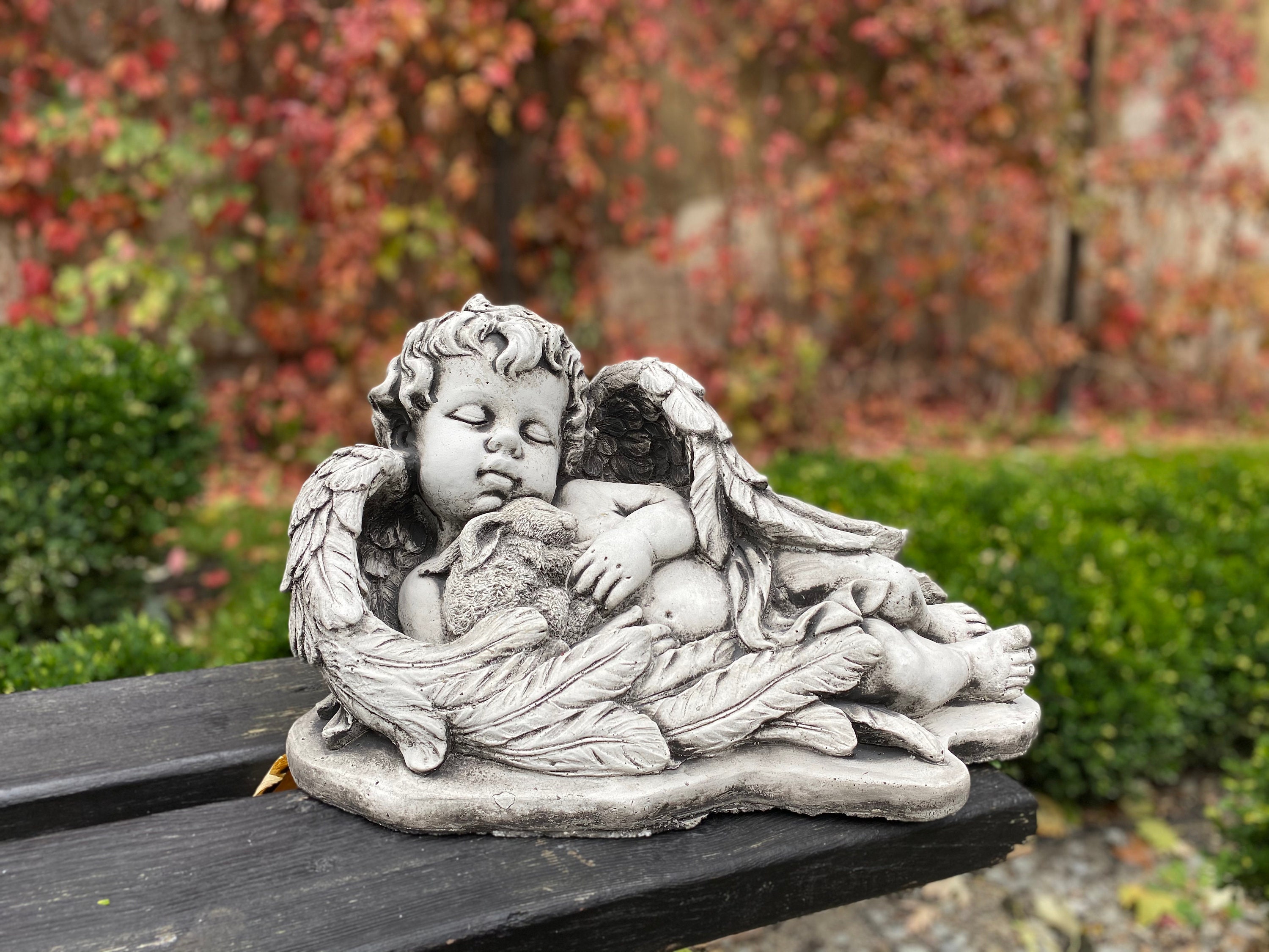 ANGEL with rabbit 57 lb.Angel Concrete Statue Angel Home Etsy