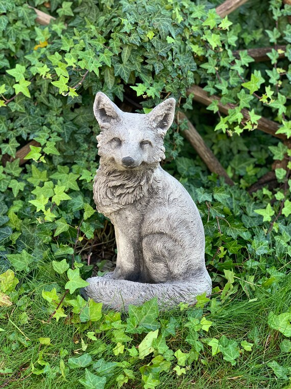 Fox Statue 32 Lb Outdoor Stone Sculpture Garden - Concrete Fox Garden Statue Fox Statue 32 Lb Outdoor Stone Sculpture Garden - Concrete Fox Garden Statue