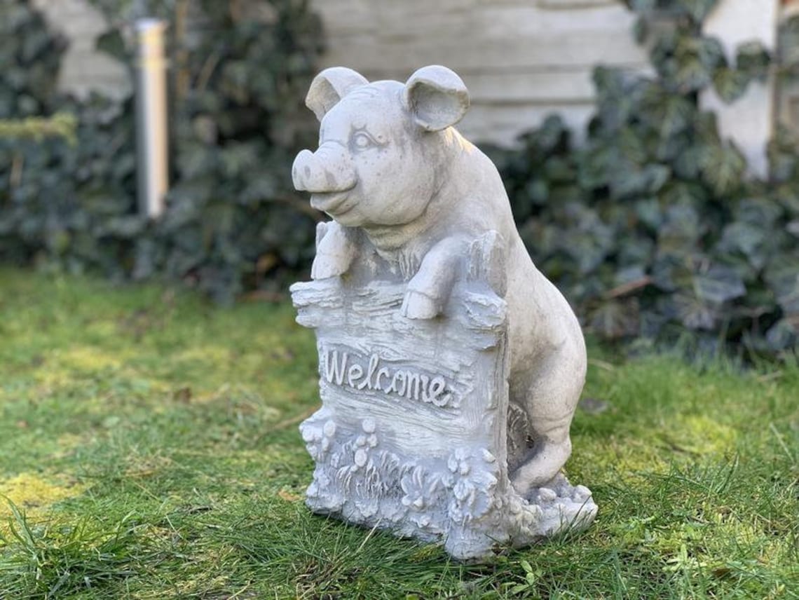PIG STATUE 26.5 lb. Concrete Pig Statue Pig Figure Concrete Etsy