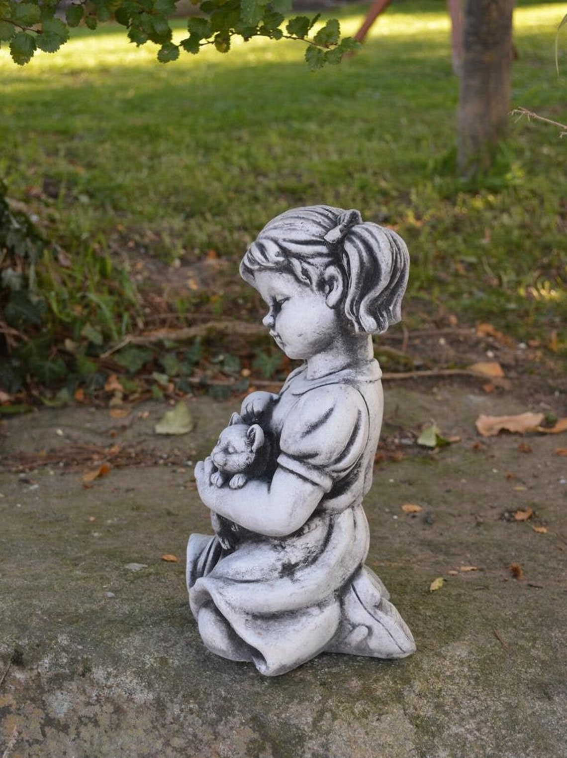 GIRL with KITTEN 9 lb. Girl statue Little Girl Statue Garden Etsy