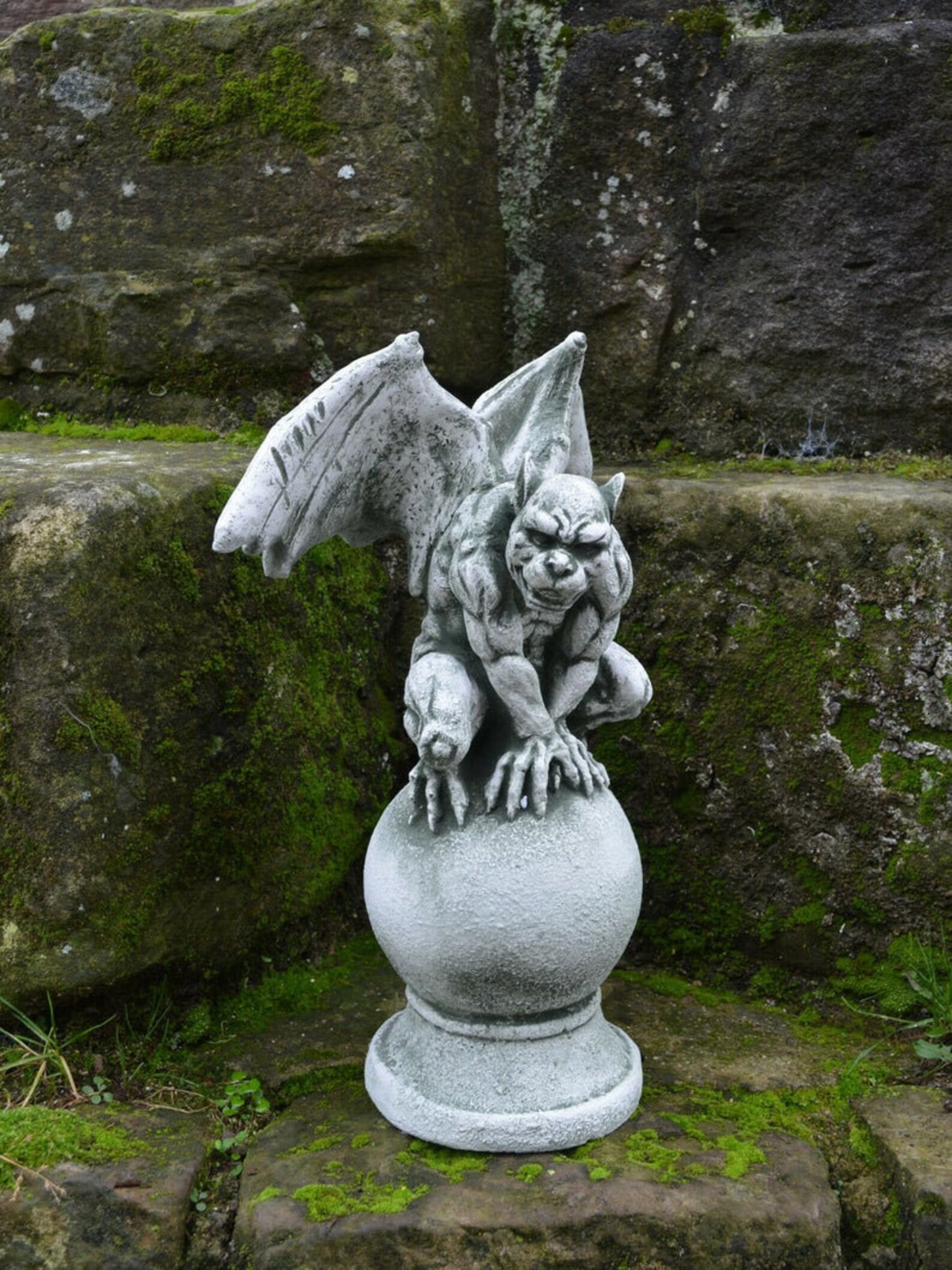 GARGOYLE on the BALL 15.4 lb. Funny Gargoyle Statue Concrete Etsy