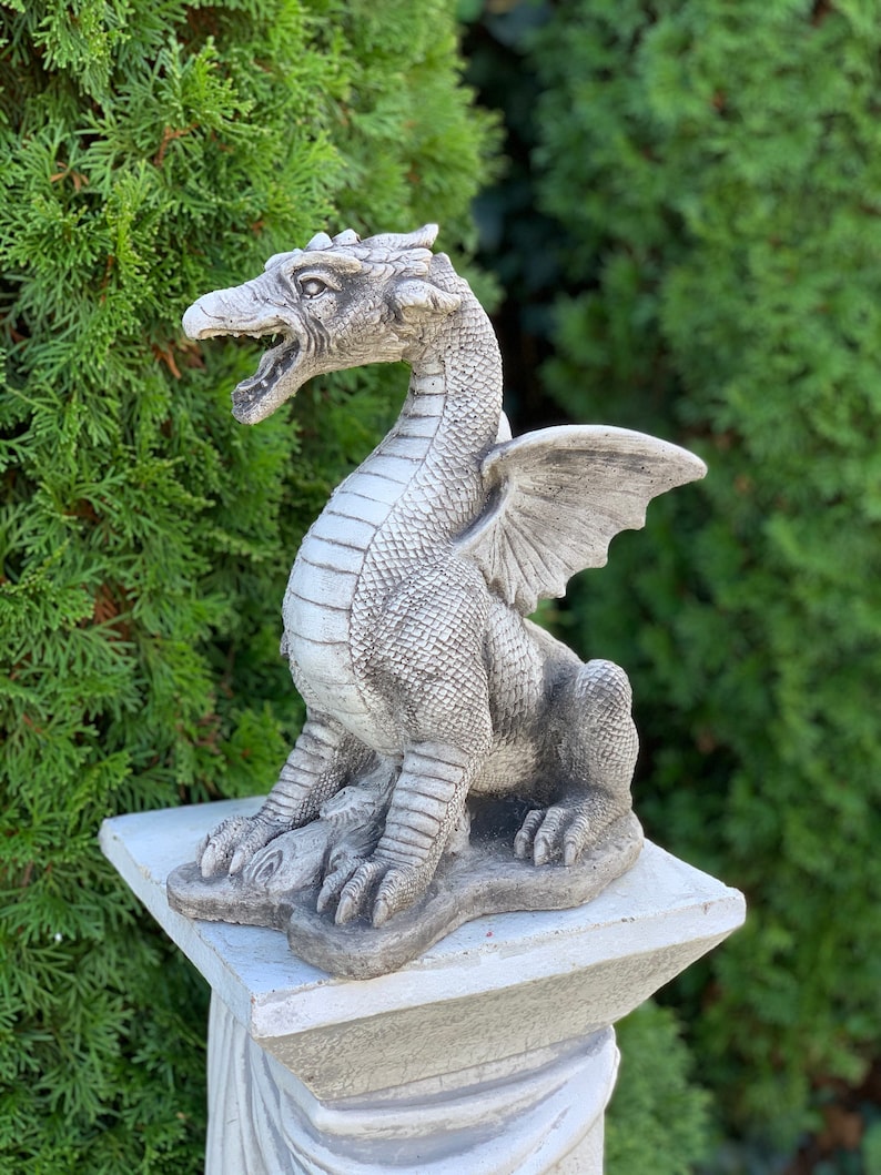 DRAGON STATUE 25 lb. Concrete Dragon Cement Dragons Garden Etsy