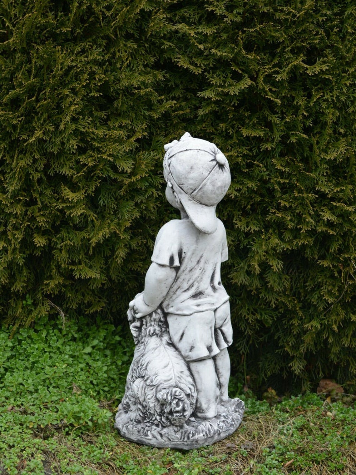 BOY with DOG 33 lb. Concrete statue Concrete Boy Garden Etsy