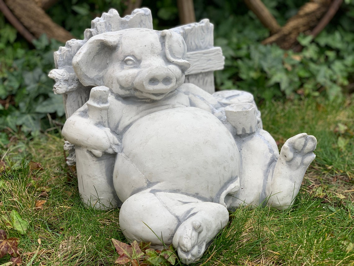DRUNK PIG 37.5 lb. Concrete Pig Sculpture Pig Statue Cement Etsy