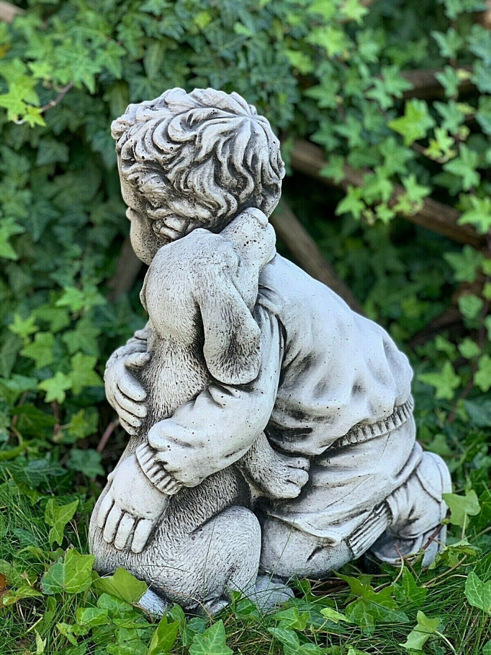 BOY WITH DOG stone statue. Concrete sculptureLawn Etsy