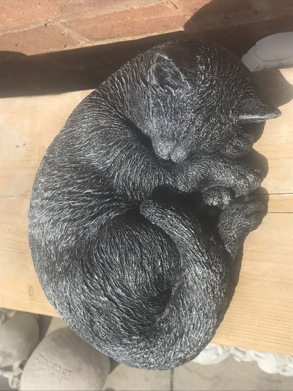Cat garden ornament Concrete Sleeping Black cat ornament Cat Etsy