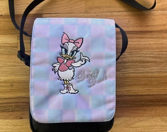Daisy Duck Crossbody Bag: Embroidered Checkered Theme Park Bag
